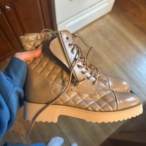 Stylish Quilted Tan Combat Boots